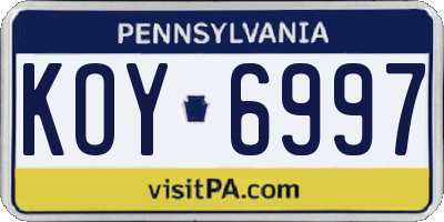 PA license plate KOY6997