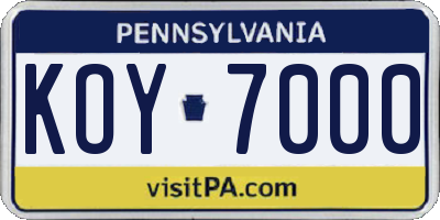 PA license plate KOY7000