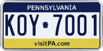 PA license plate KOY7001