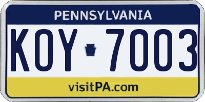 PA license plate KOY7003