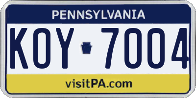 PA license plate KOY7004