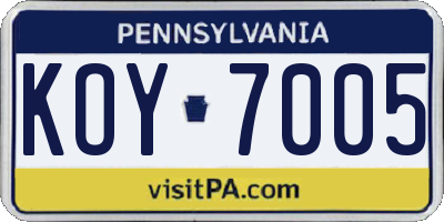 PA license plate KOY7005