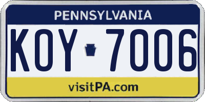 PA license plate KOY7006