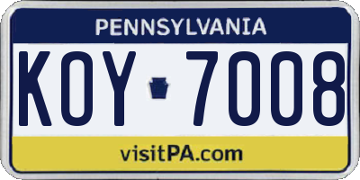 PA license plate KOY7008