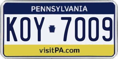 PA license plate KOY7009