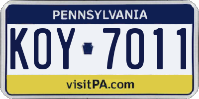 PA license plate KOY7011