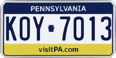 PA license plate KOY7013