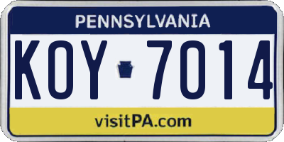 PA license plate KOY7014