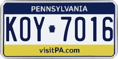 PA license plate KOY7016