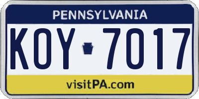 PA license plate KOY7017
