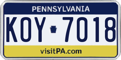 PA license plate KOY7018