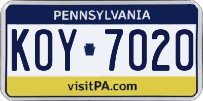 PA license plate KOY7020