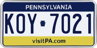 PA license plate KOY7021
