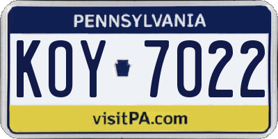 PA license plate KOY7022