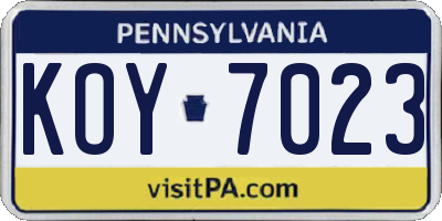 PA license plate KOY7023