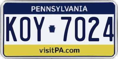 PA license plate KOY7024