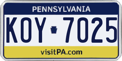 PA license plate KOY7025
