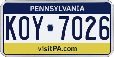 PA license plate KOY7026