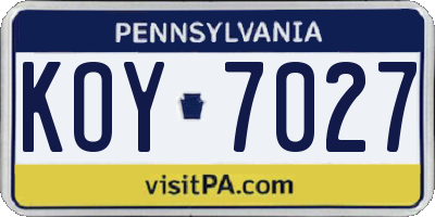 PA license plate KOY7027