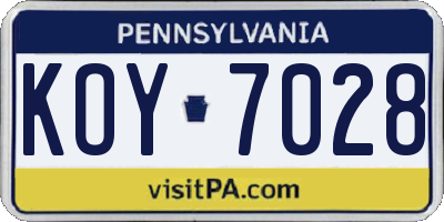 PA license plate KOY7028