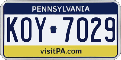 PA license plate KOY7029