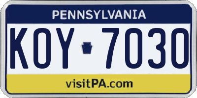 PA license plate KOY7030