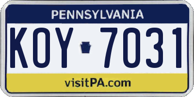 PA license plate KOY7031