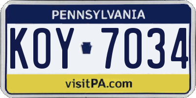 PA license plate KOY7034