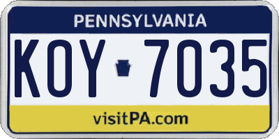 PA license plate KOY7035