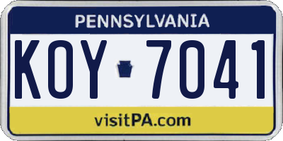 PA license plate KOY7041