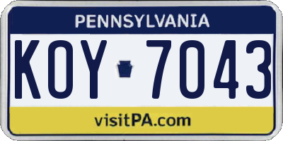 PA license plate KOY7043
