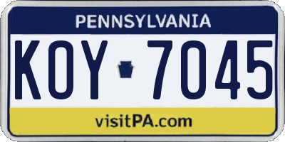 PA license plate KOY7045