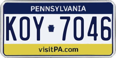 PA license plate KOY7046