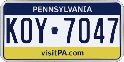 PA license plate KOY7047
