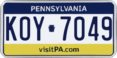 PA license plate KOY7049