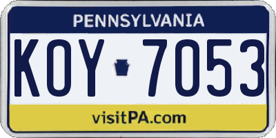 PA license plate KOY7053