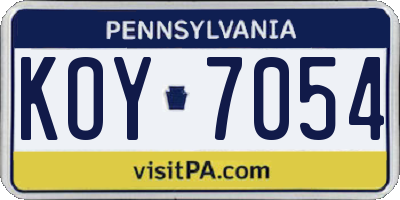 PA license plate KOY7054