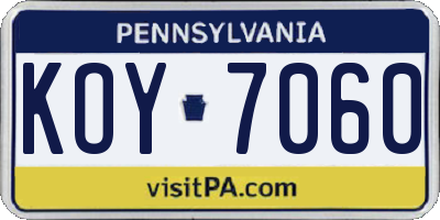 PA license plate KOY7060