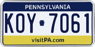 PA license plate KOY7061