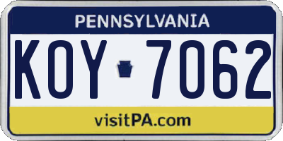 PA license plate KOY7062
