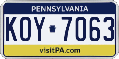 PA license plate KOY7063