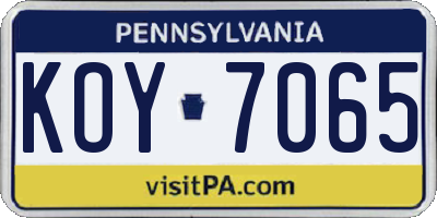 PA license plate KOY7065