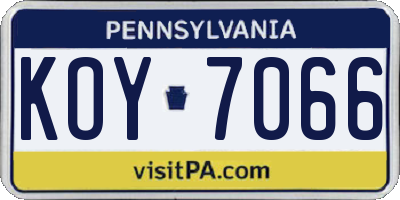 PA license plate KOY7066