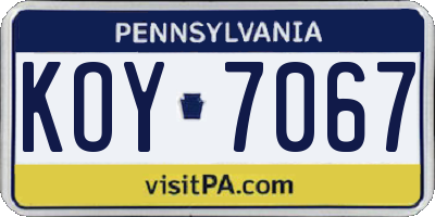 PA license plate KOY7067