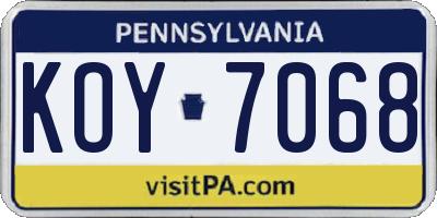 PA license plate KOY7068