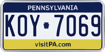 PA license plate KOY7069