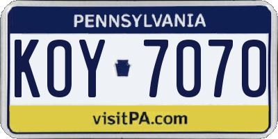 PA license plate KOY7070