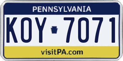 PA license plate KOY7071