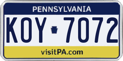 PA license plate KOY7072
