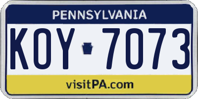 PA license plate KOY7073